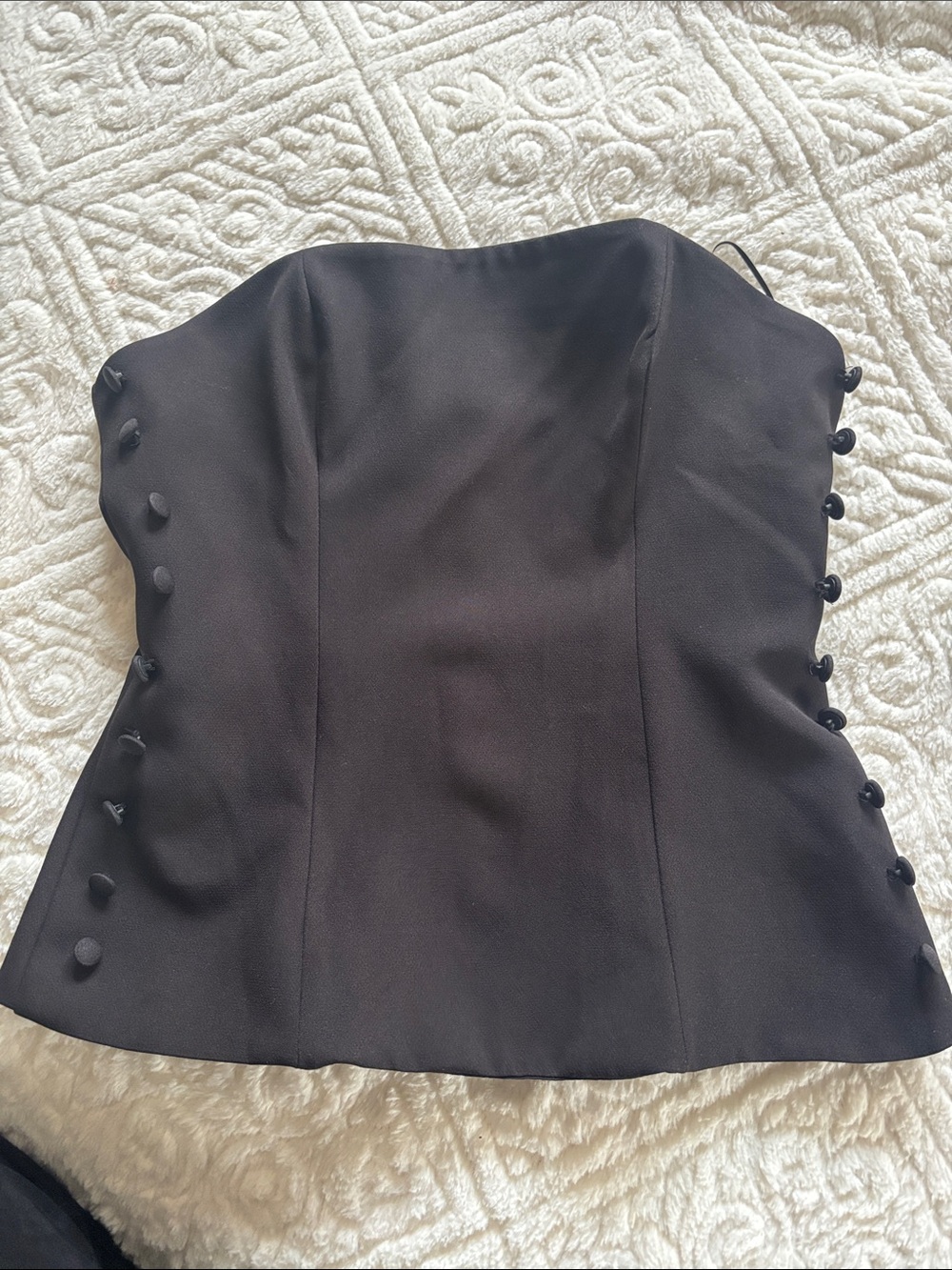 Strapless Black Corset Top with Side Button Detail